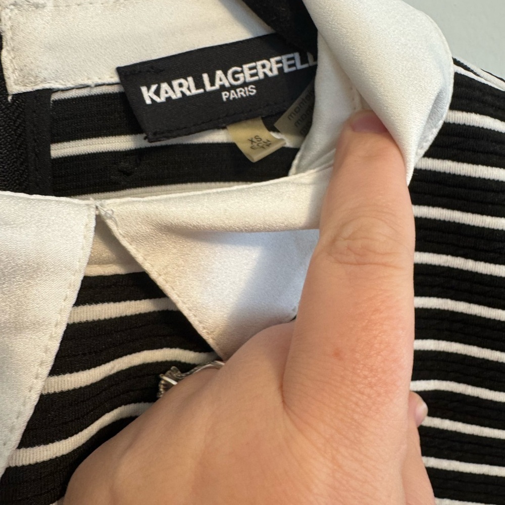 Karl Lagerfeld Monochrome Striped Top with White Collar. Size XS - Picture 3 of 7